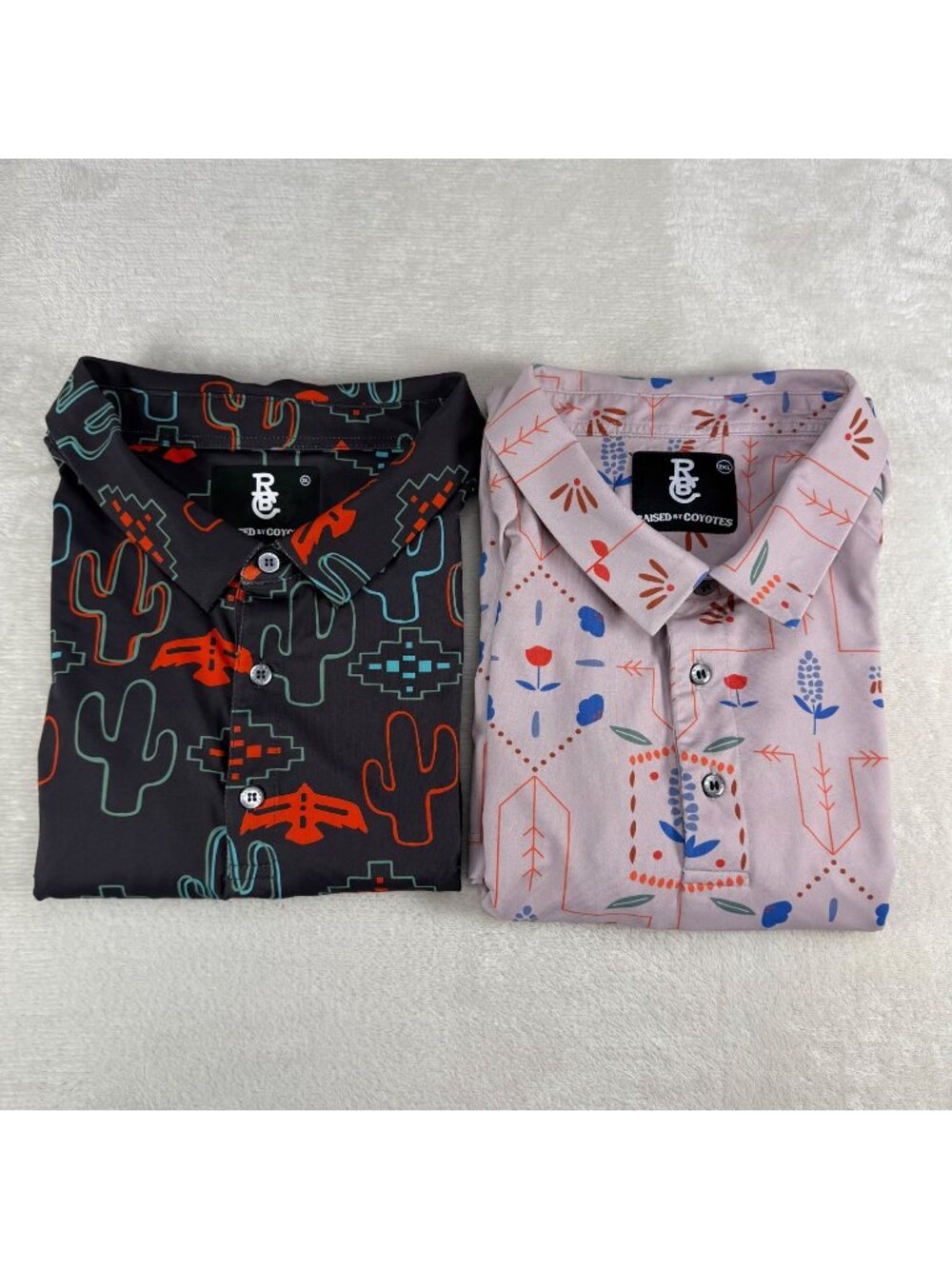 Lot of 2 Raised By Coyotes Performance Polo Golf Men 2XL Cactus Southwest Flower